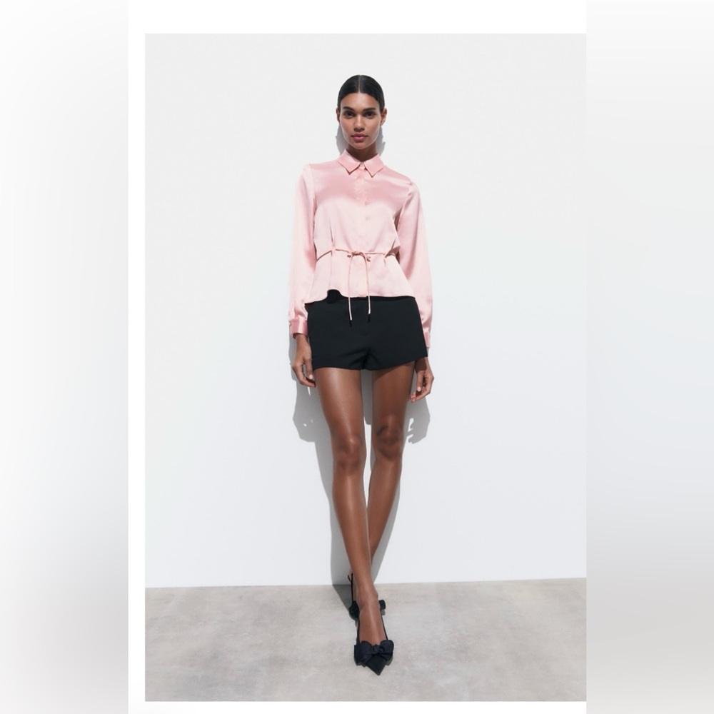 Zara Pink Blouse with Black Shorts Set